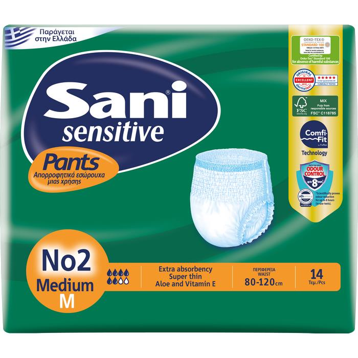 Ελαστικό Εσώρουχο Ακράτειας Νο2 Medium Sani Sensitive Pants (14τεμ)
