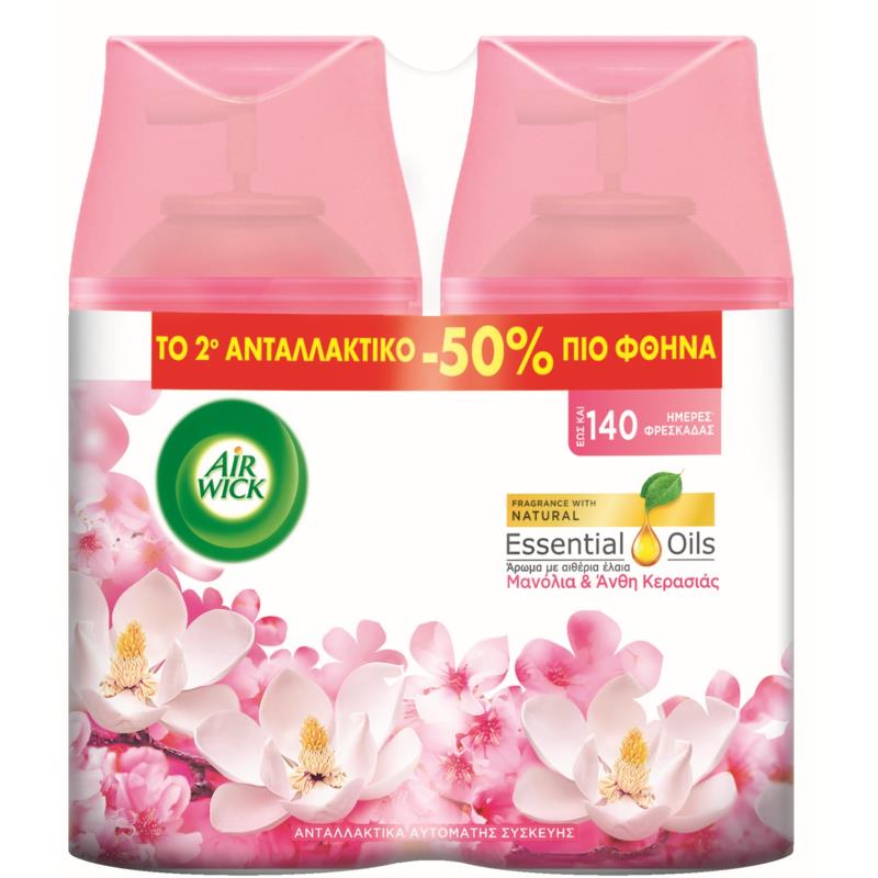 Ανταλλακτικό Αρωματικό Χώρου Magnolia & Cherry Freshmatic Airwick (2x250 ml) το 2ο -50%