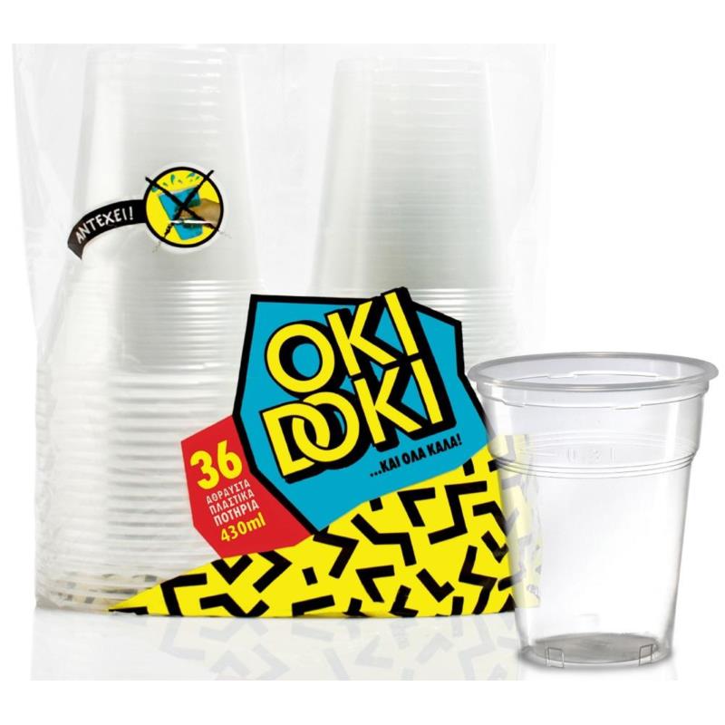 Ποτήρι πλαστικό διάφανο Oki Doki 480ml (36τεμ)
