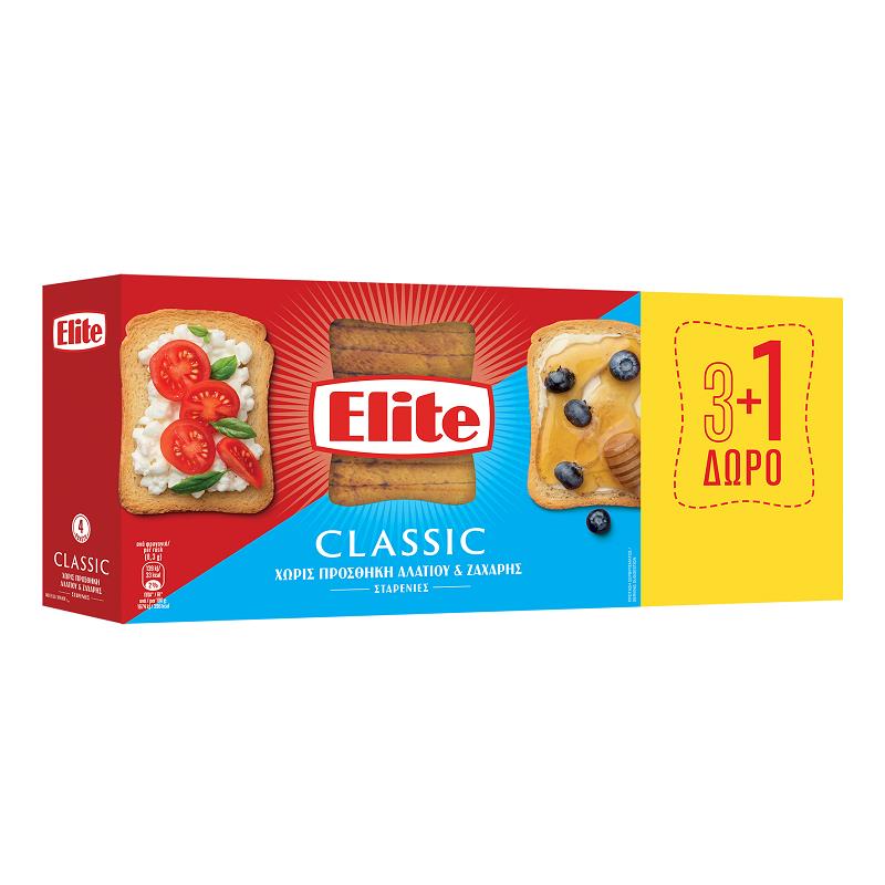 Φρυγανιές Σίτου Χωρίς προσθήκη αλατιού & ζάχαρης Classic Elite (4x125 g) 3+1 Δώρο