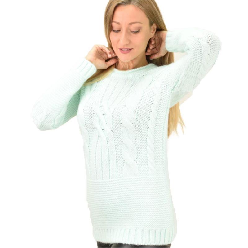 Γυναικείο πλεκτό πουλόβερ με σχέδιο πλεξούδες Μέντα 9168