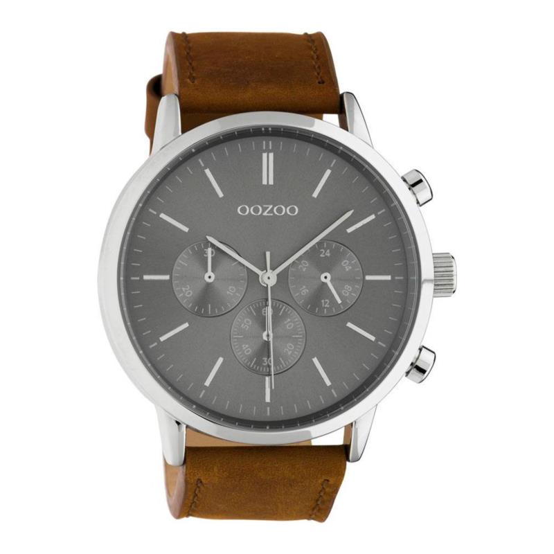 OOZOO Timepieces XL - C10541, Silver case with Brown Leather Strap