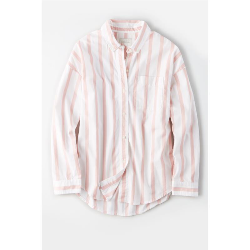 AE Oversized Striped Button Up Shirt - 1354-1726-107 - Ροζ