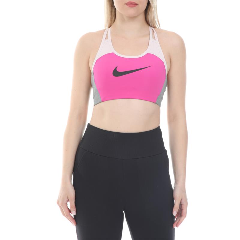 NIKE - Γυναικείο αθλητικό μπουστάκι NIKE SWOOSH LOGO BRA PAD ροζ γκρι