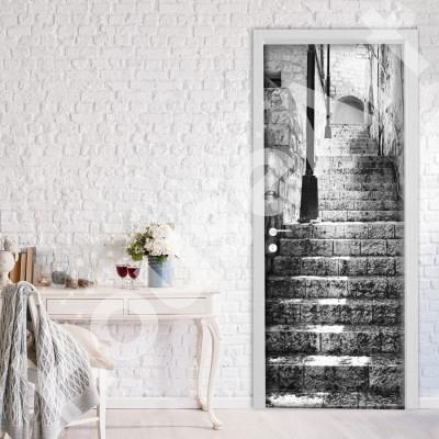 Ασπρόμαυρη Εικόνα με Σκάλες Πόλεις - Ταξίδια Αυτοκόλλητα πόρτας 60 x 170 cm