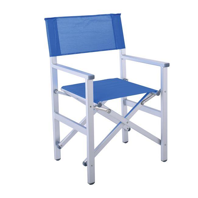 Πολυθρόνα σκηνοθέτη από αλουμίνιο/textilene σε χρώμα ασημί/μπλε 54x43x88