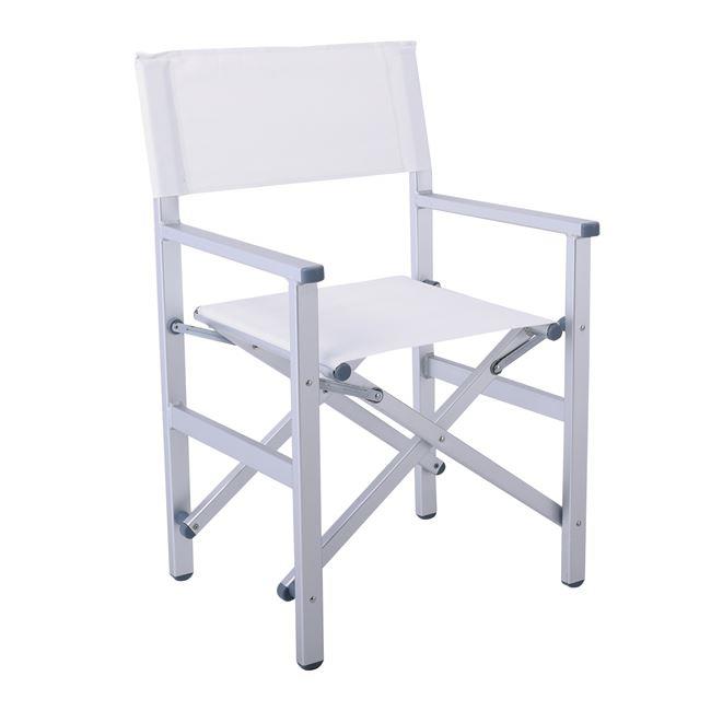 Πολυθρόνα σκηνοθέτη από αλουμίνιο/textilene σε χρώμα ασημί/λευκό 54x43x88