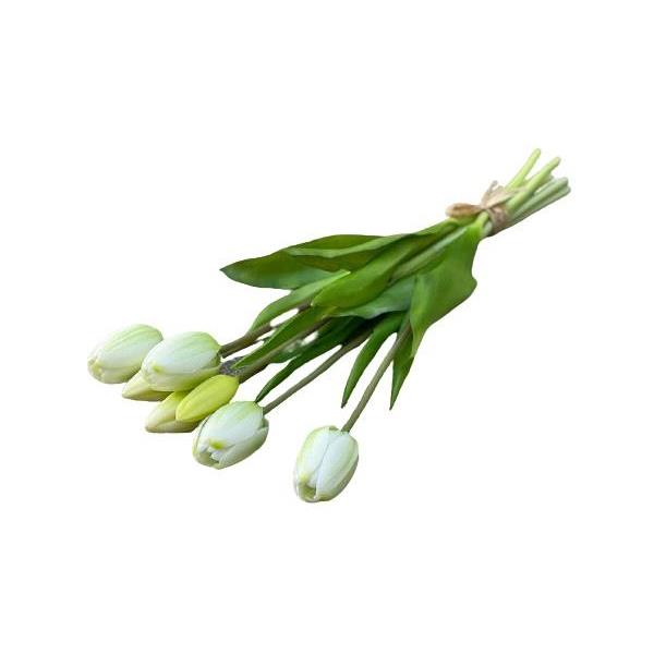Διακοσμητικό λουλούδι 7 τουλίπες μπουκέτο υφασμάτινο λευκό 40cm
