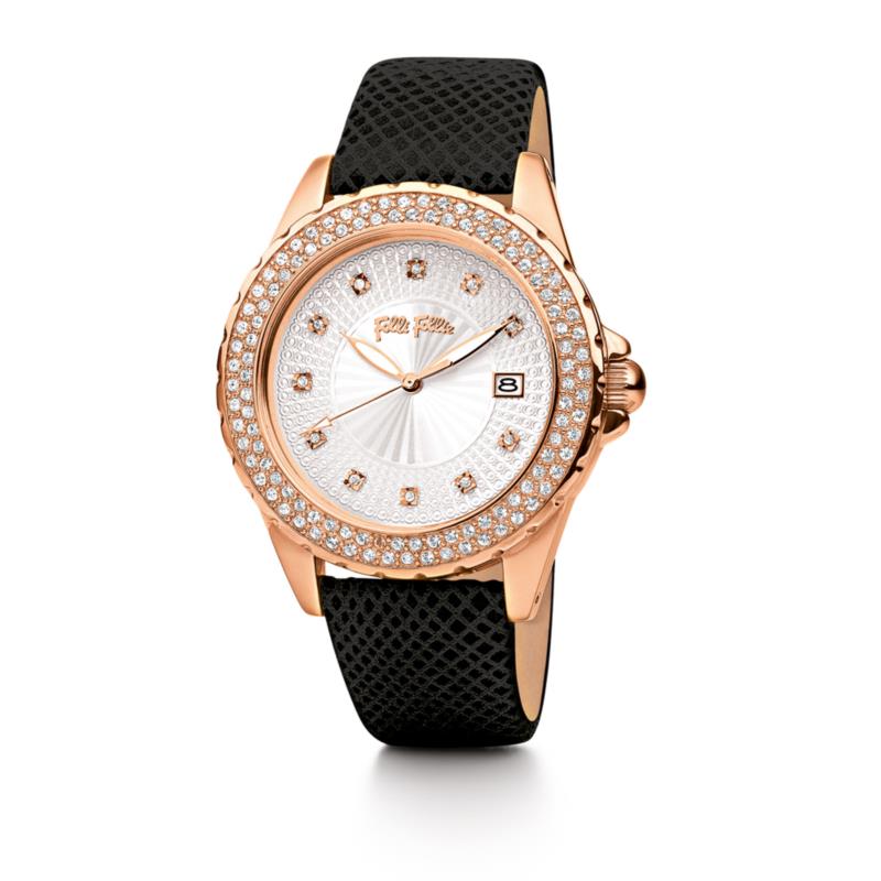 FOLLI FOLLIE - Γυναικείο ρολόι με δερμάτινο λουράκι FOLLI FOLLIE DAY DREAM μαύρο