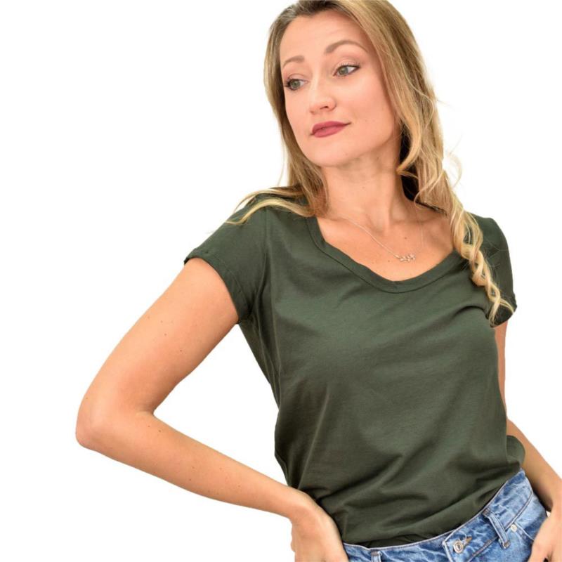 Γυναικεία μπλούζα με στρογγυλή ανοιχτή λαιμόκομψη Λαδί 9955