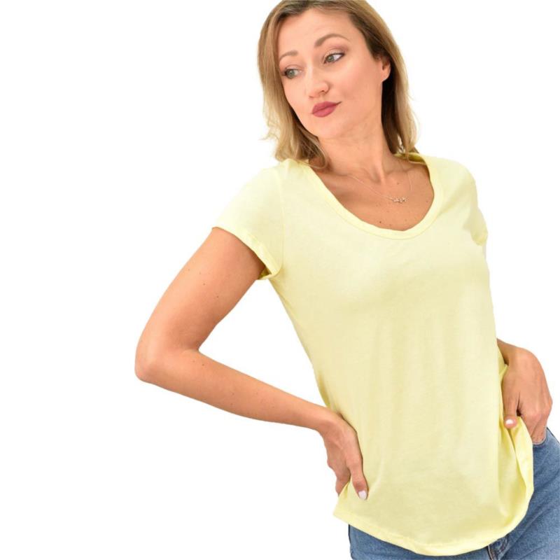 Γυναικεία μπλούζα με στρογγυλή ανοιχτή λαιμόκομψη Κίτρινο 10004