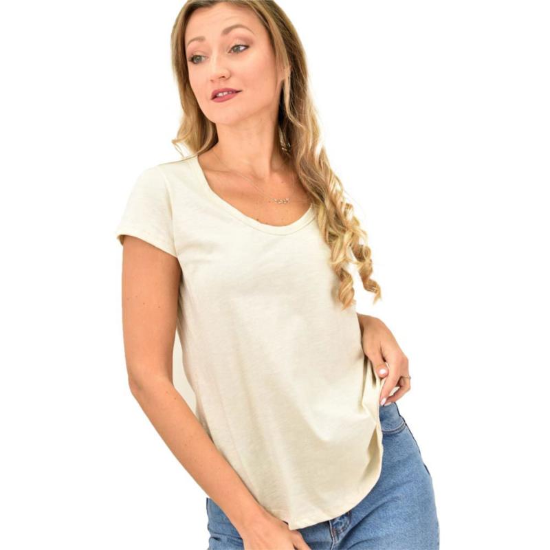 Γυναικεία μπλούζα με στρογγυλή ανοιχτή λαιμόκομψη Μπεζ 10279