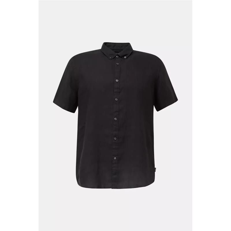 Esprit ανδρικό λινό πουκάμισο μονόχρωμο με κοντό μανίκι - 050EE2F304 - Μαυρο