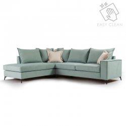 Γωνιακός καναπές "ROMANTIC" με δεξιά γωνία από ύφασμα σε σιέλ-κρεμ χρώμα 290x235x95