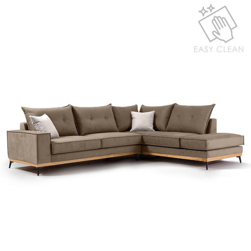 Γωνιακός καναπές "LUXURY II" με αριστερή γωνία από ύφασμα σε μόκα-κρεμ χρώμα 290x235x95