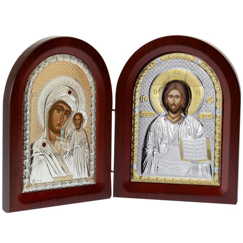Ασημένια Εικόνα Δίπτυχο Παναγία και Χριστός MA-E1355-25X