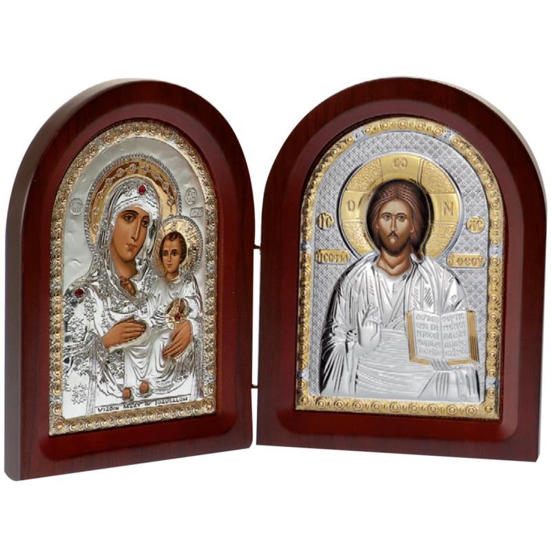 Ασημένια Εικόνα Δίπτυχο Παναγία και Χριστός MA-E1355-27X