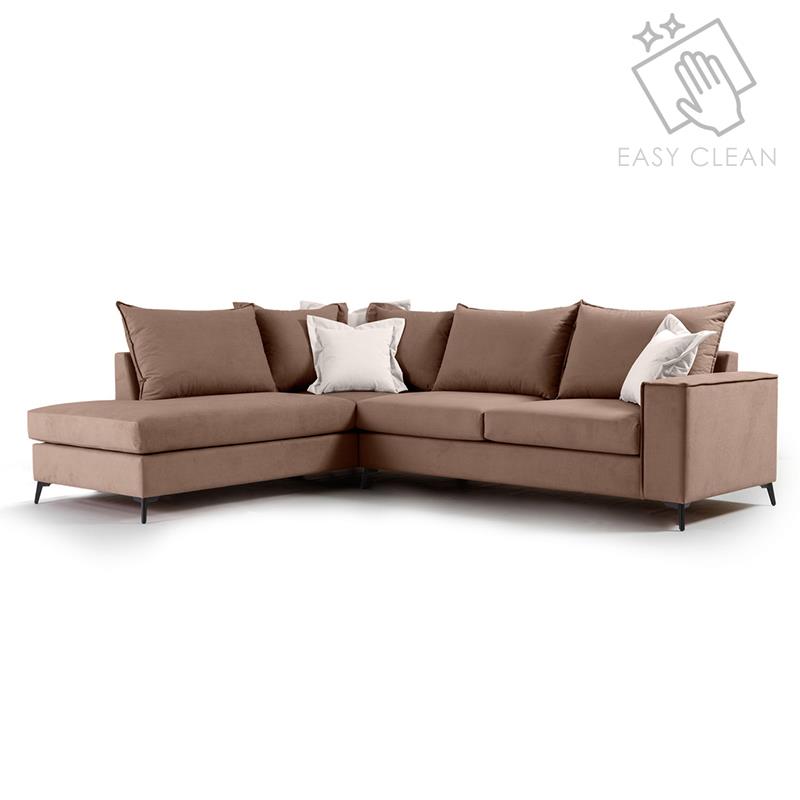 Γωνιακός καναπές "ROMANTIC" με δεξιά γωνία από ύφασμα σε μόκα-κρεμ χρώμα 290x235x95