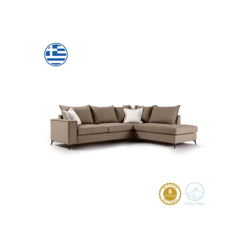 Γωνιακός καναπές "ROMANTIC" με αριστερή γωνία από ύφασμα σε μόκα-κρεμ χρώμα 290x235x95
