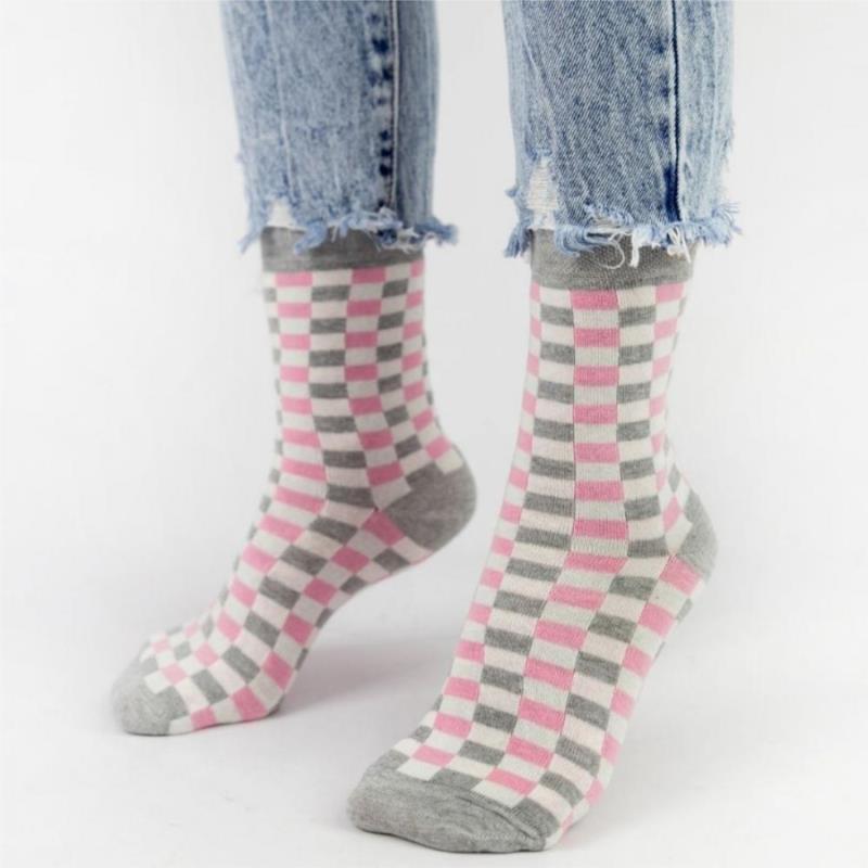 Γυναικείες casual κάλτσες Pamela CHECKERBOAR IV Βαμβακερές Ανοιχτό Γκρί