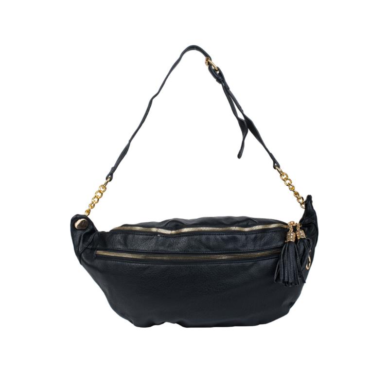 Μαύρη Τσάντα Δερματίνη Αλυσίδα Χιαστί Belt Bag