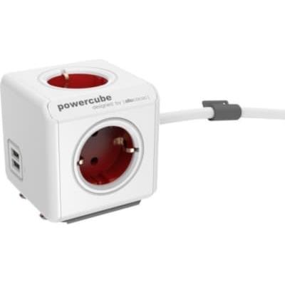 Πολύμπριζο Allocacoc PowerCube Extended USB 1.5m Κόκκινο