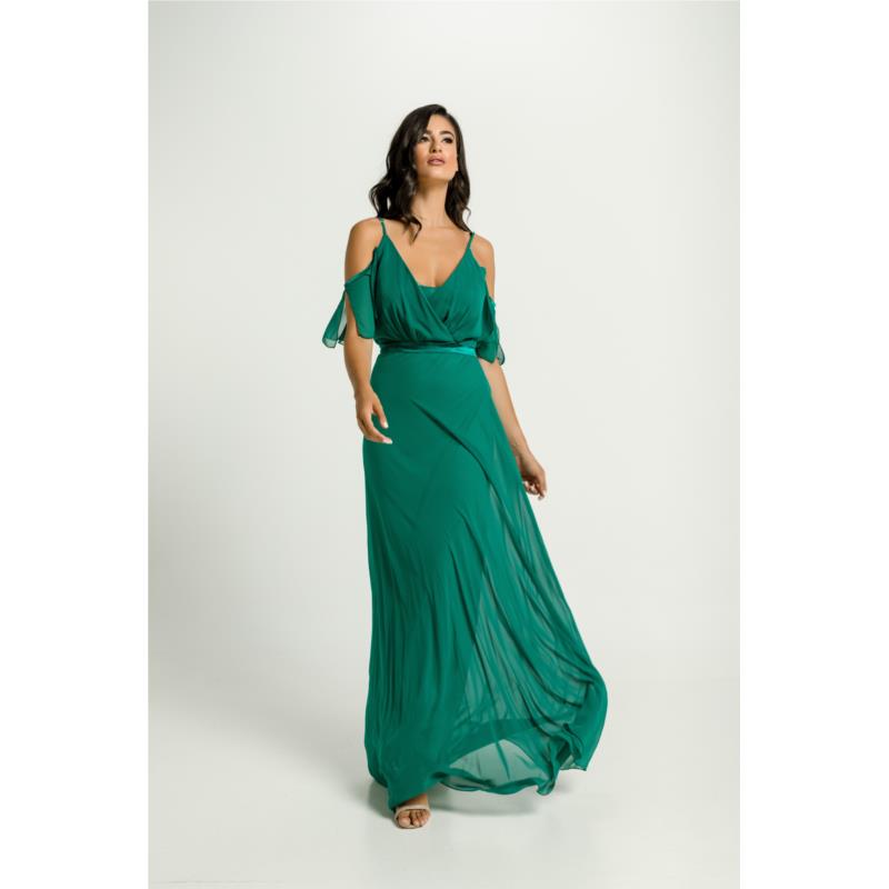 Μάξι Φόρεμα Τιράντα Έξω Ώμοι Πράσινο