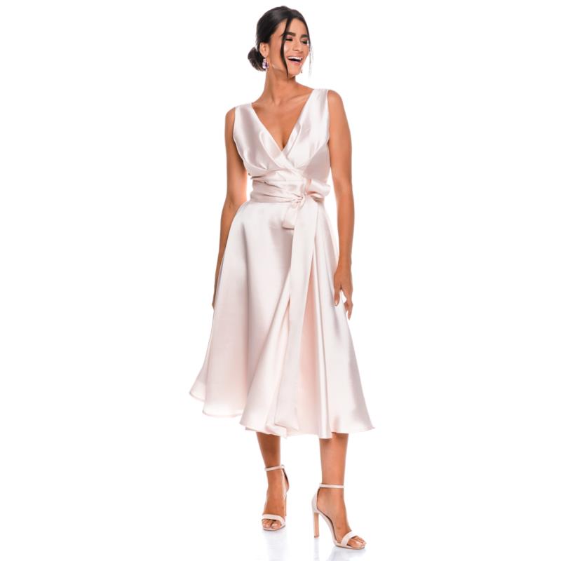 Μίντι 50s Κλος Φόρεμα Εντυπωσιακό Ντεκολτέ Ροζ