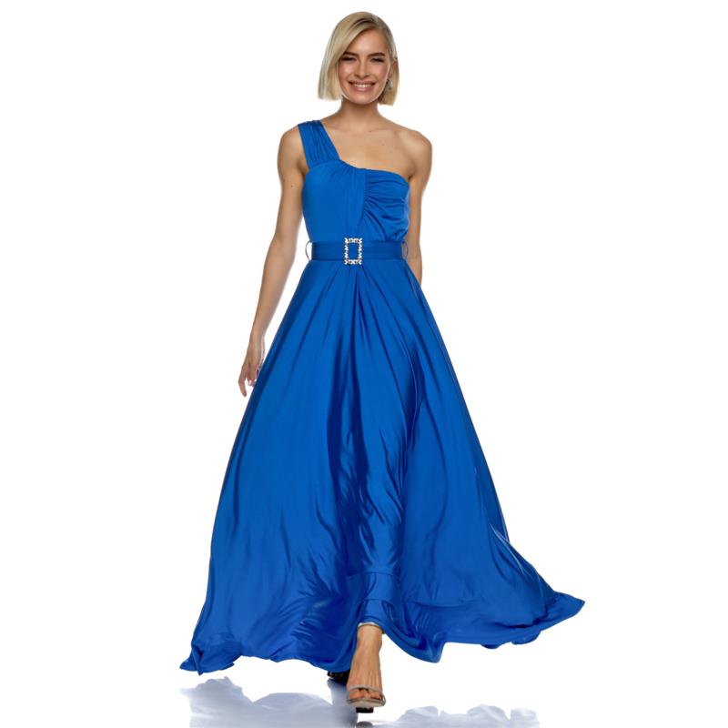 Μάξι Φόρεμα Intense Μπλε Ενας Ωμος Μπλέ ρουά