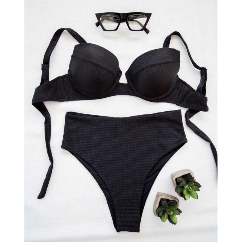 Push up corset bikini με μεταλλική κλωστή - Μαύρο