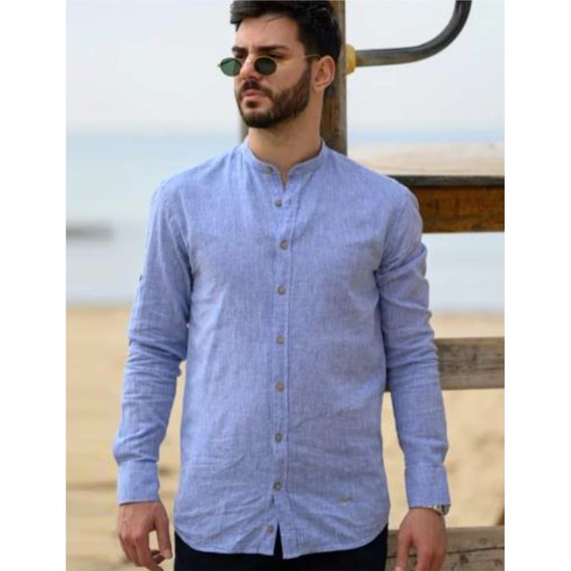 Ανδρικό σιέλ λινό πουκάμισο Mango Ben Tailor 1196F