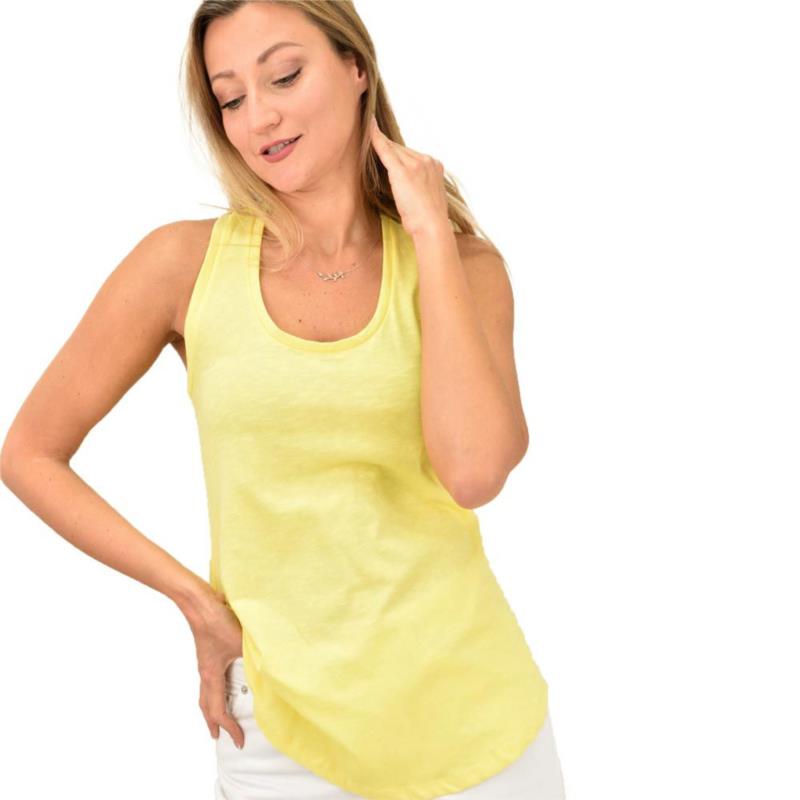 Γυναικείο αμάνικο μπλουζάκι με αθλητική πλάτη Κίτρινο 11501