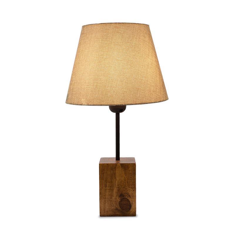Επιτραπέζιο ξύλινο φωτιστικό PWL-0106 pakoworld με καφέ υφασμάτινο καπέλο Φ14-22x41εκ