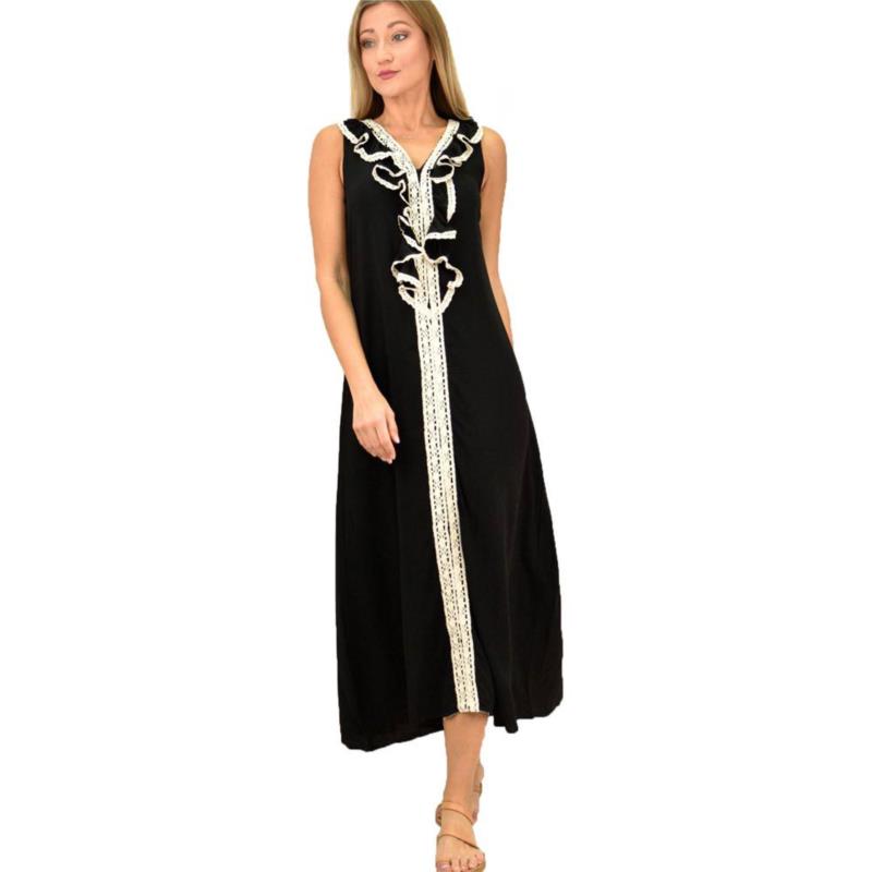 Γυναικείο φόρεμα με φραμπαλά Μαύρο 10649