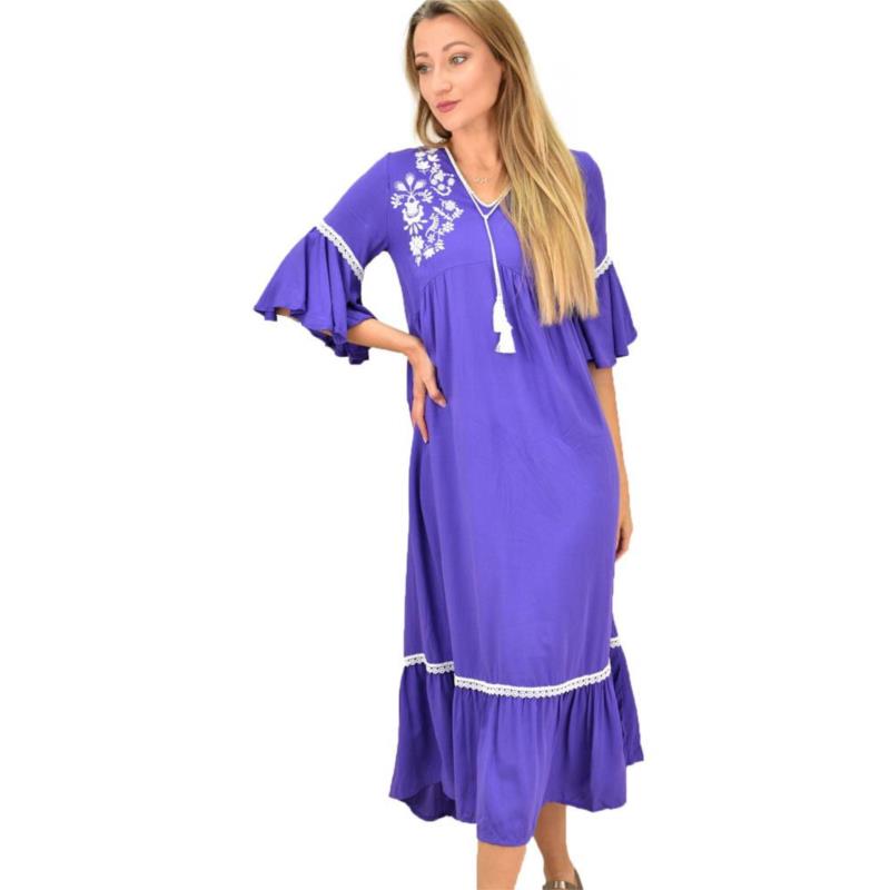 Γυναικείο φόρεμα με κεντητές λεπτομέρειες Μωβ 13566