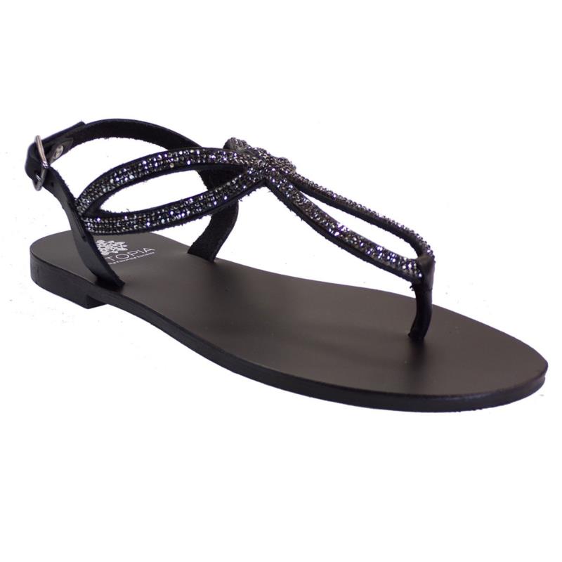 UTOPIA Γυναικεία Παπούτσια Πέδιλα U1-004 Μαύρο Δέρμα