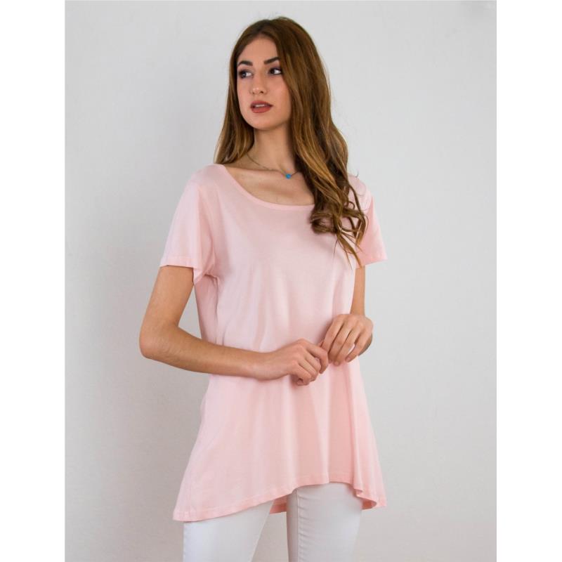 Lipsy γυναικείο ροζ ασύμμετρο Oversized Tshirt 1210018A