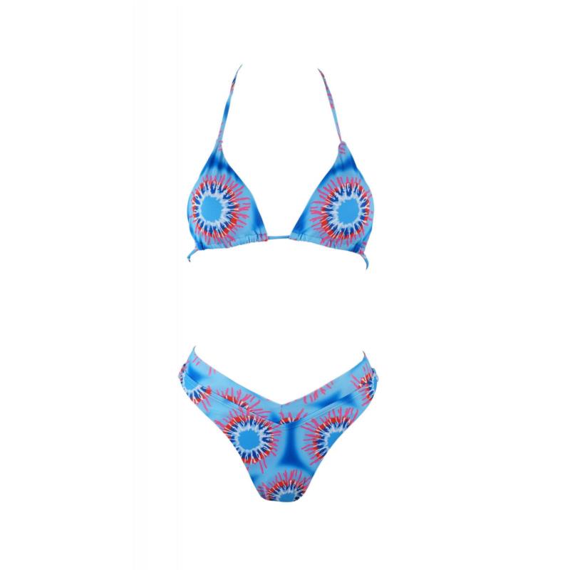 Γυναικείο set bikini all print bra τρίγωνο αποσπώμενη ενίσχυση slip brazil ψηλόμεσο ΜΠΛΕ