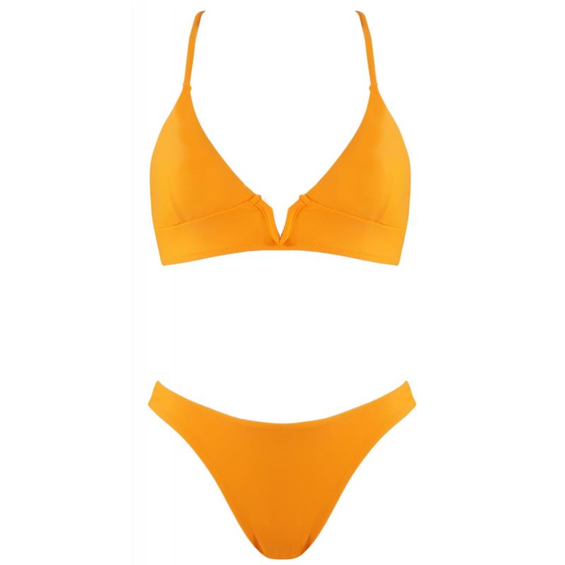 Γυναικείο set bikini bandeau αποσπώμενη ενίσχυση σλιπ παρτό ψηλόμεσο. Καλύπτει B Cup COPPER
