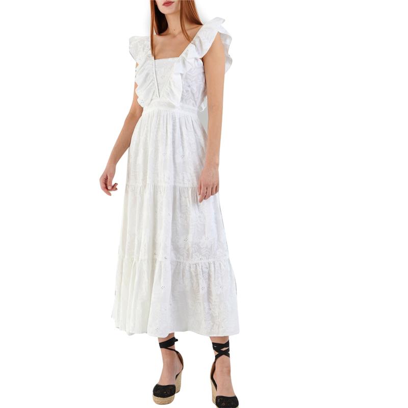 Φόρεμα Ale Με Κέντημα Και Βολάν 8912644-WHITE