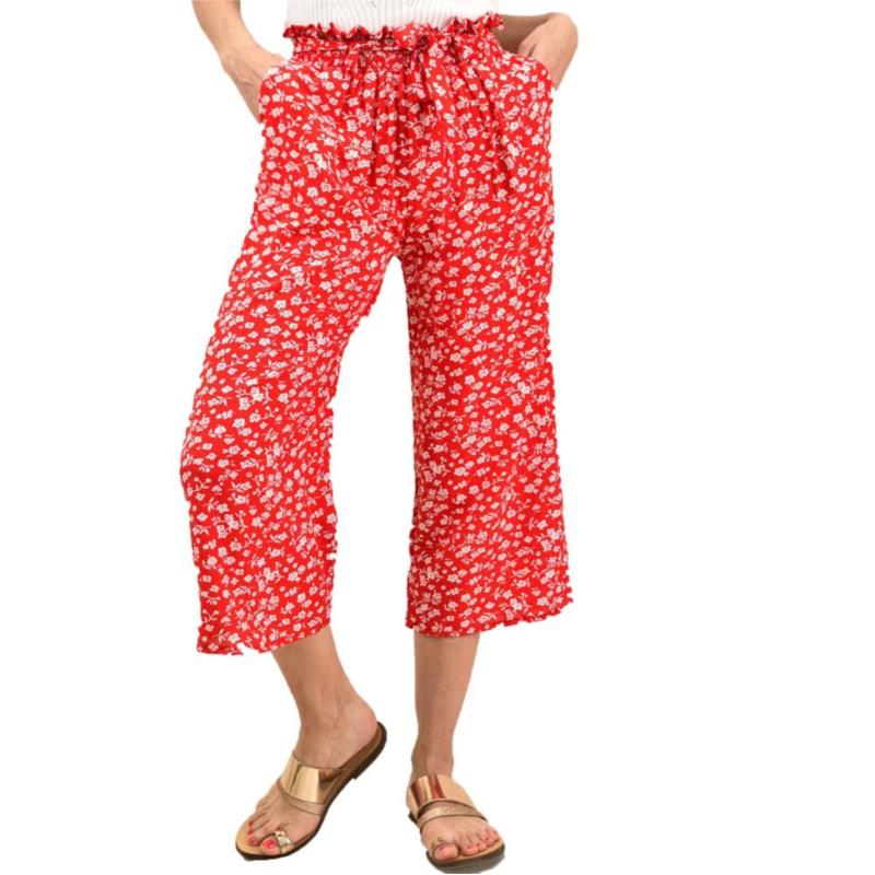 Γυναικεία παντελόνα ζιπ κιλότ με ζώνη Κόκκινο 12146
