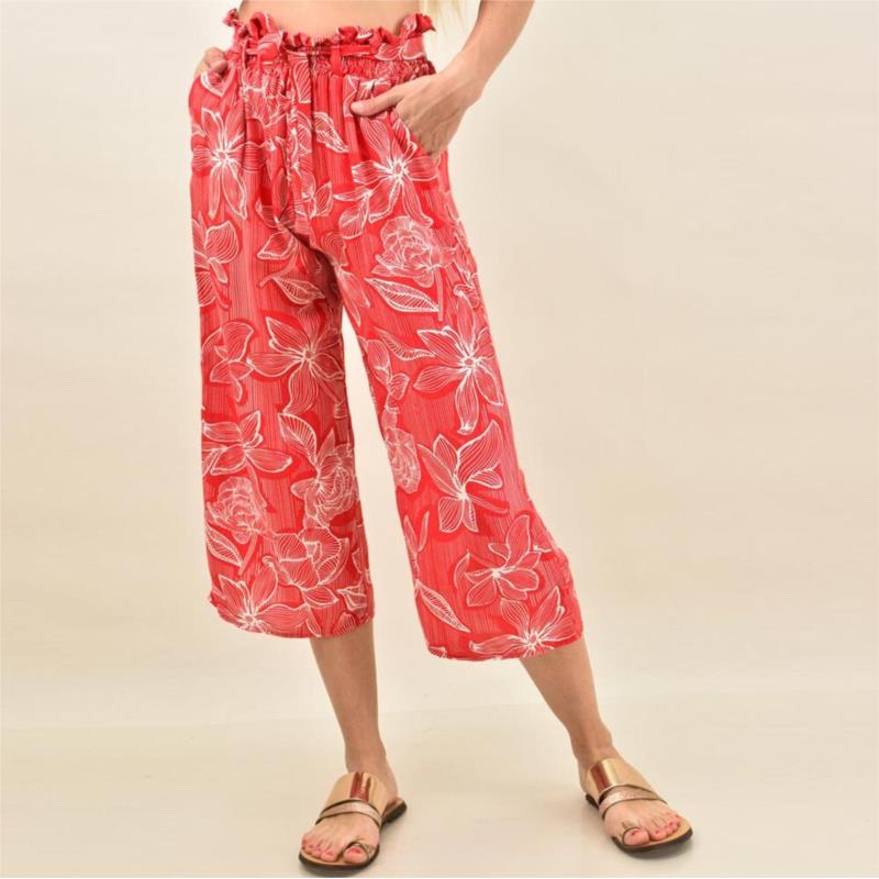 Γυναικεία παντελόνα ζιπ κιλότ με ζώνη Κόκκινο 12158