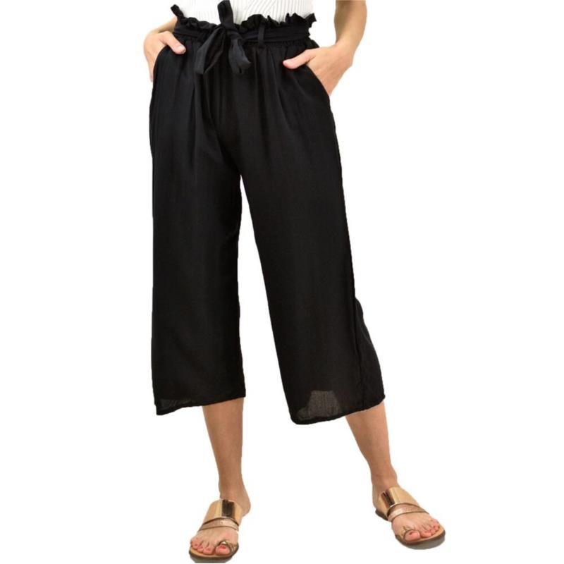 Γυναικεία παντελόνα ζιπ κιλότ με ζώνη Μαύρο 12088