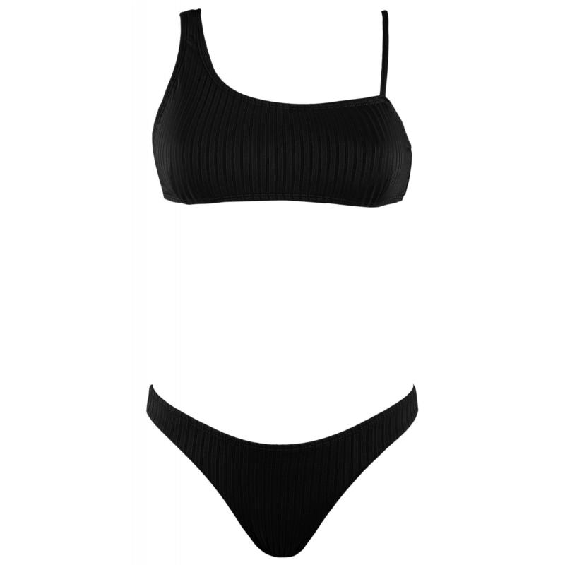Γυναικείο set μαγιό bra one shoulder αποσπώμενη ενίσχυση bikini brazil. Καλύπτει B-C Cup ΜΑΥΡΟ