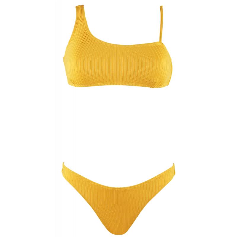 Γυναικείο set μαγιό bra one shoulder αποσπώμενη ενίσχυση bikini brazil. Καλύπτει B-C Cup ΚΙΤΡΙΝΟ