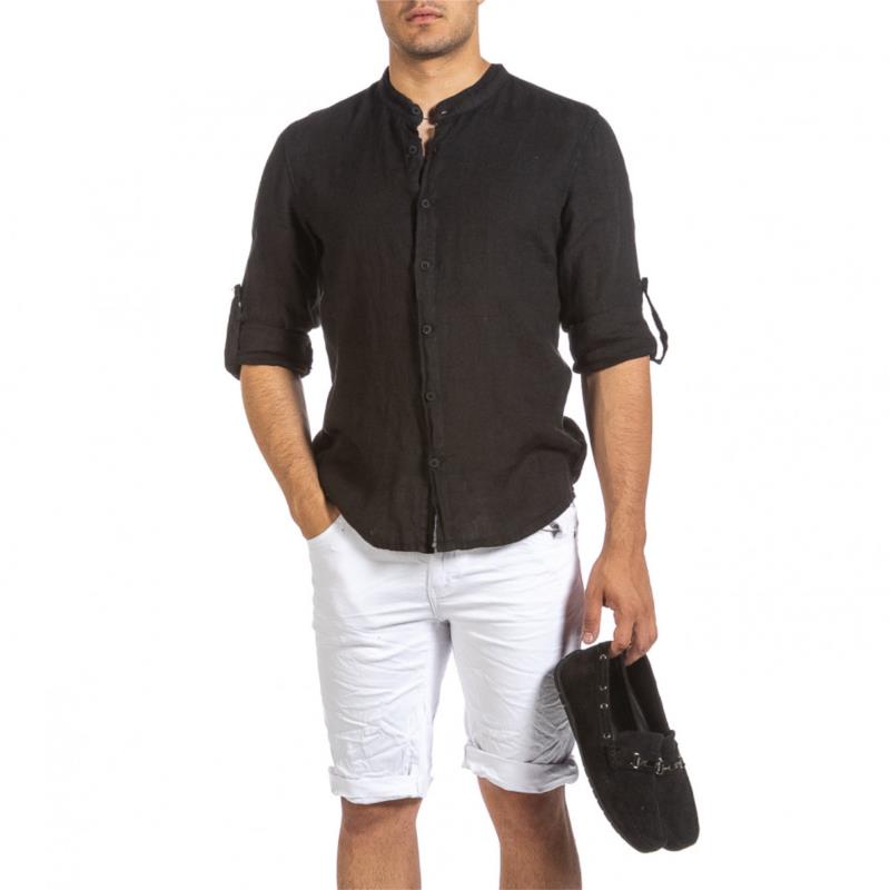 Ανδρικό μαύρο λινό πουκάμισο Duca Fashion