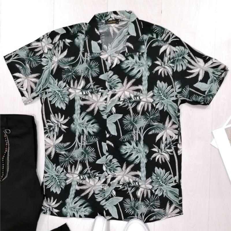 Ανδρικό μαύρο φλοράλ κοντομάνικο πουκάμισο 202148