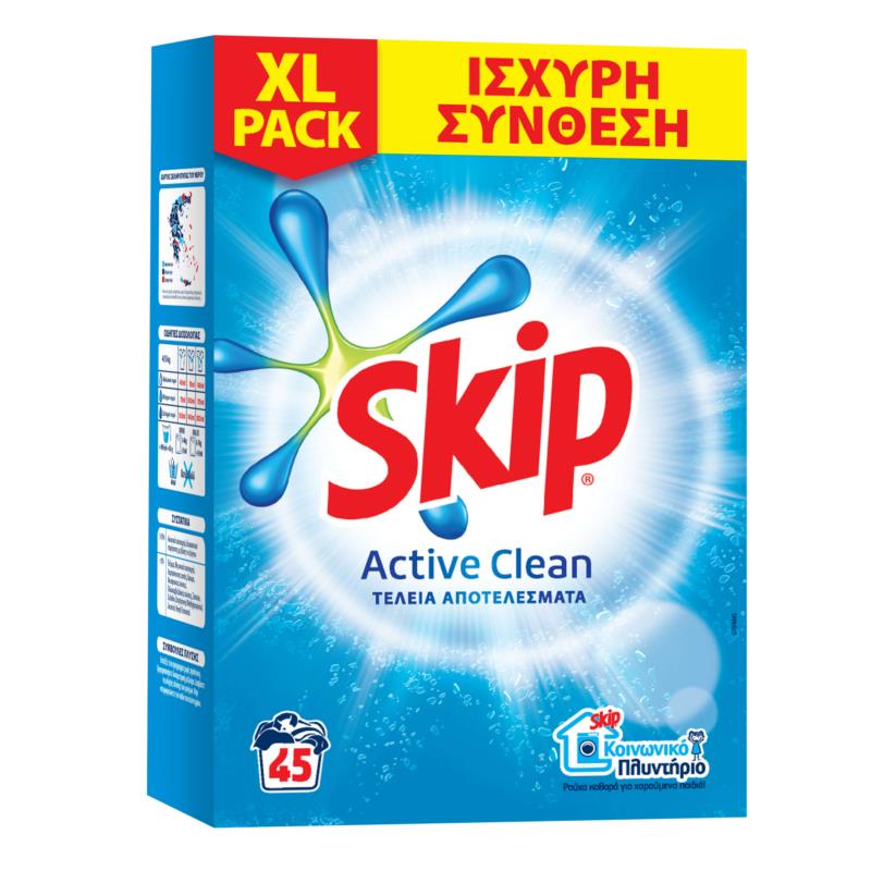 Σκόνη Πλυντηρίου Active Clean Skip (2x45 μεζ) τα 2 τεμ -30%