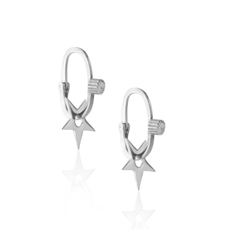 Ασημένια σκουλαρίκια-κρίκοι με λαμπερό αστέρι και ζιργκόν