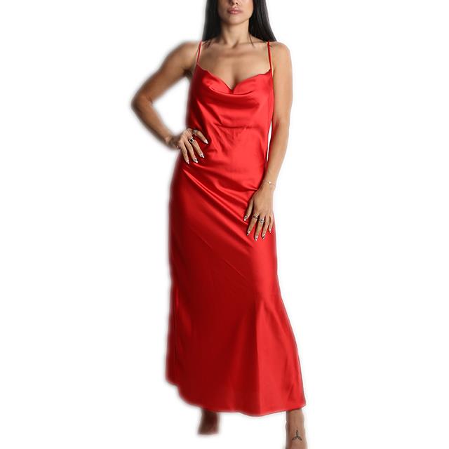 Φόρεμα μάξι σατέν τιράντα (Κόκκινο)